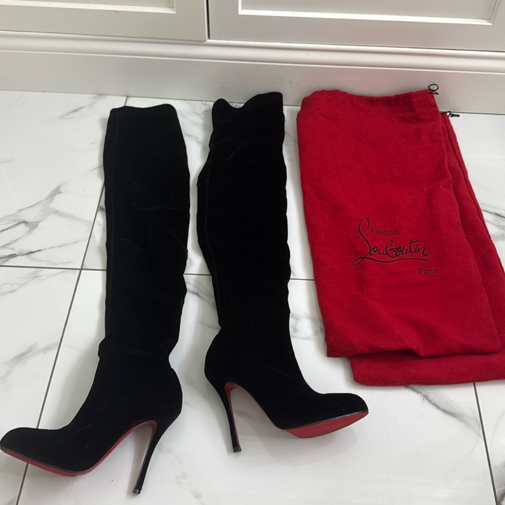 Christian Louis Vuitton Miami over the knee-high suede boots size 37 1/2